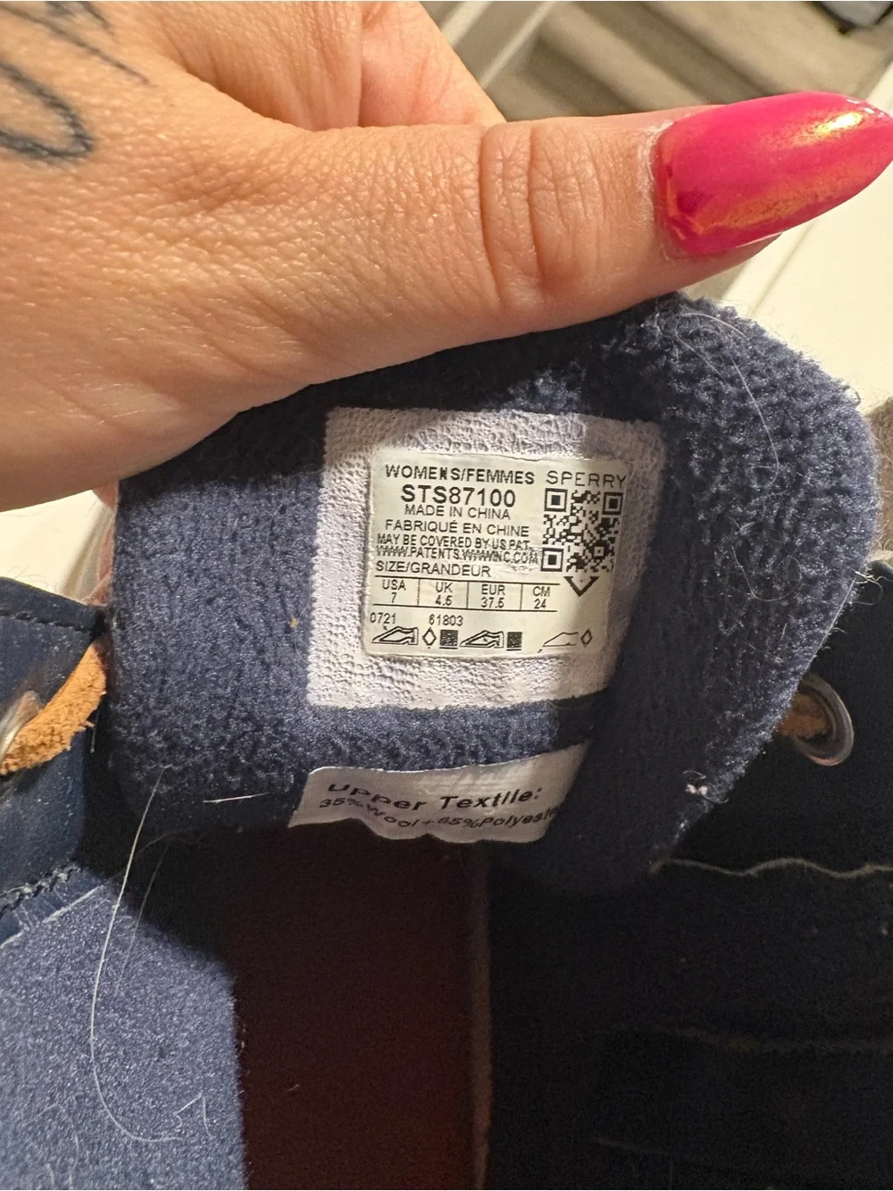 Sperry Navy Felt-Lined Boot with Brown Lace Accents